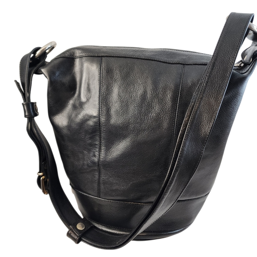 Marco Valentino Black Leather Bucket Bag Large Shoulder Bag - Picture 10 of 16